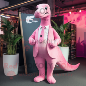 Pink Diplodocus mascot costume character dressed with a Blazer and Cufflinks