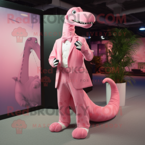 Pink Diplodocus mascot costume character dressed with a Blazer and Cufflinks
