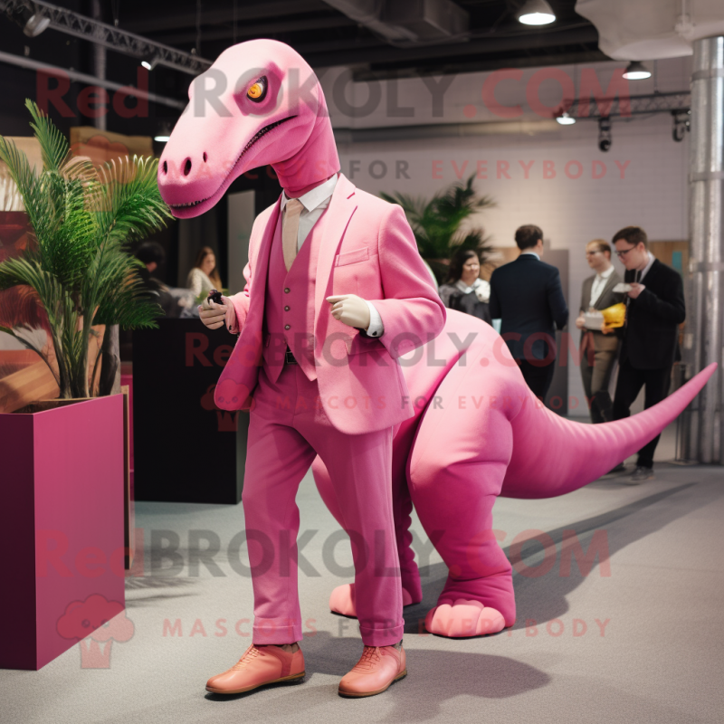 Pink Diplodocus mascot costume character dressed with a Blazer and Cufflinks