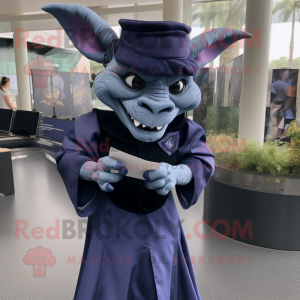Navy Gargoyle mascot costume character dressed with a Pencil Skirt and Hats