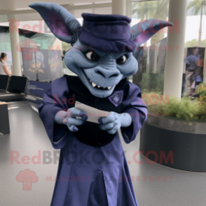 Navy Gargoyle mascot costume character dressed with a Pencil Skirt and Hats