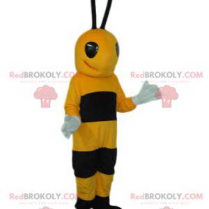 Mascota abeja negra y amarilla muy feliz - Redbrokoly.com