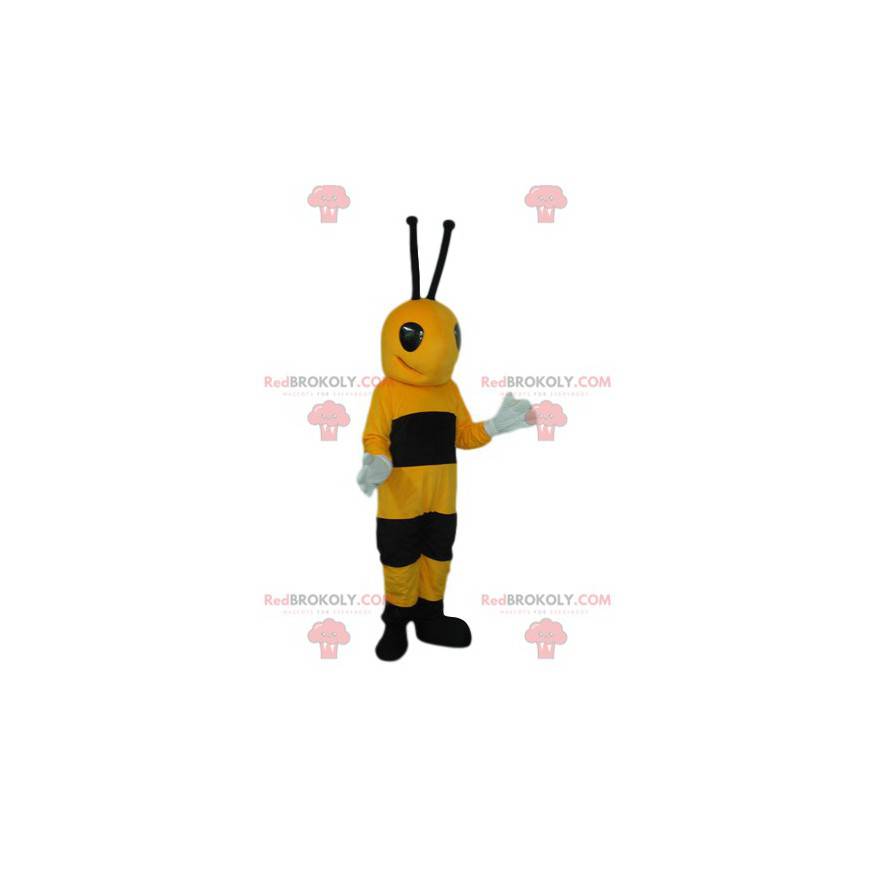 Veldig glad svart og gul bie maskot - Redbrokoly.com