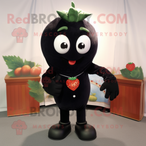 Black Strawberry mascot costume character dressed with a Tank Top and Tie pins