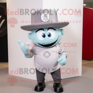 Gray Engagement Ring mascot costume character dressed with a Graphic Tee and Hat pins