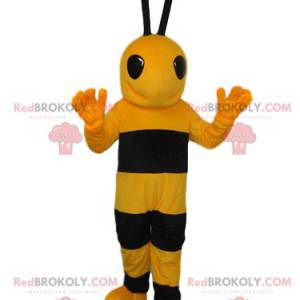 Mascote abelha preta e amarela muito feliz - Redbrokoly.com