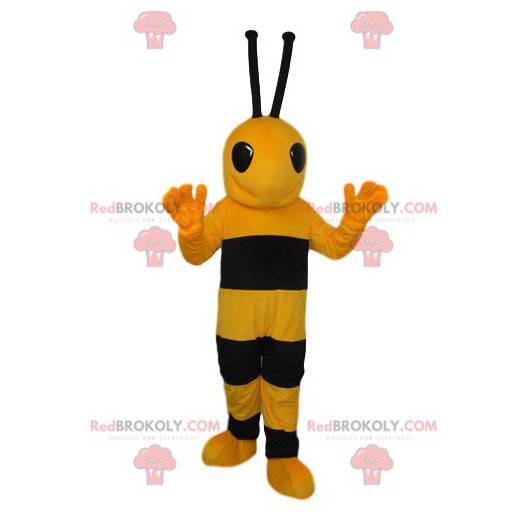 Sehr glückliches schwarzes und gelbes Bienenmaskottchen -
