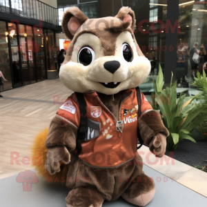Brown Flying Squirrel mascot costume character dressed with a Vest and Necklaces