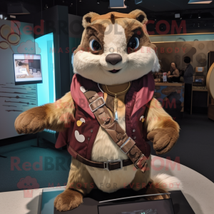 Brown Flying Squirrel mascot costume character dressed with a Vest and Necklaces