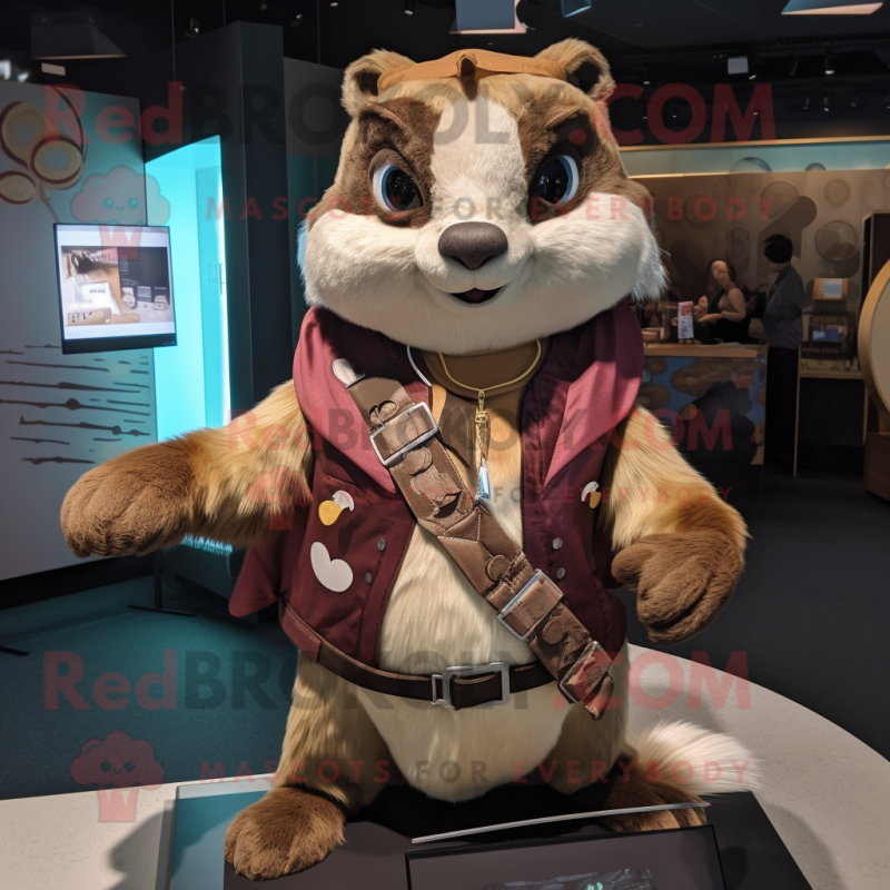 Brown Flying Squirrel mascot costume character dressed with a Vest and Necklaces Brown Flying Squirrel mascot costume character dressed with a Vest and Necklaces