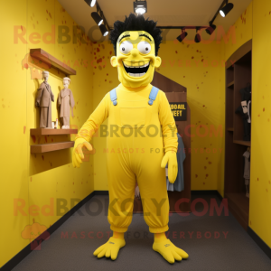 Yellow Frankenstein mascot costume character dressed with a Romper and Shoe clips
