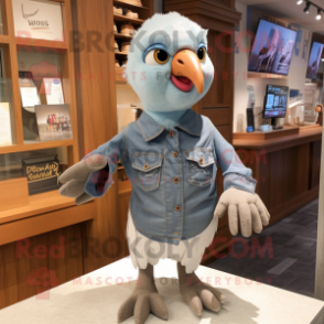 Silver Pigeon mascot costume character dressed with a Denim Shorts and Keychains