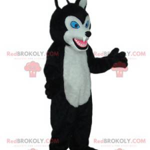 Maskotka czarno-biały wilk z niebieskimi oczami - Redbrokoly.com