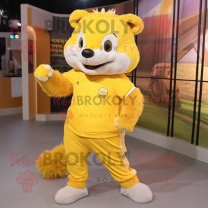 Yellow Hedgehog mascot costume character dressed with a Joggers and Foot pads
