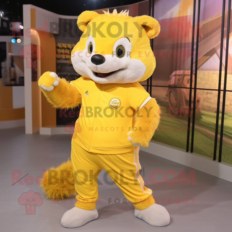 Yellow Hedgehog mascot costume character dressed with a Joggers and Foot pads Yellow Hedgehog mascot costume character dressed with a Joggers and Foot pads