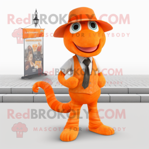 Orange Hydra mascot costume character dressed with a Culottes and Pocket squares