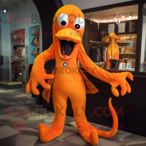 Orange Hydra mascot costume character dressed with a Culottes and Pocket squares