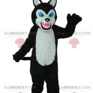 Mascote lobo preto e branco com olhos azuis - Redbrokoly.com