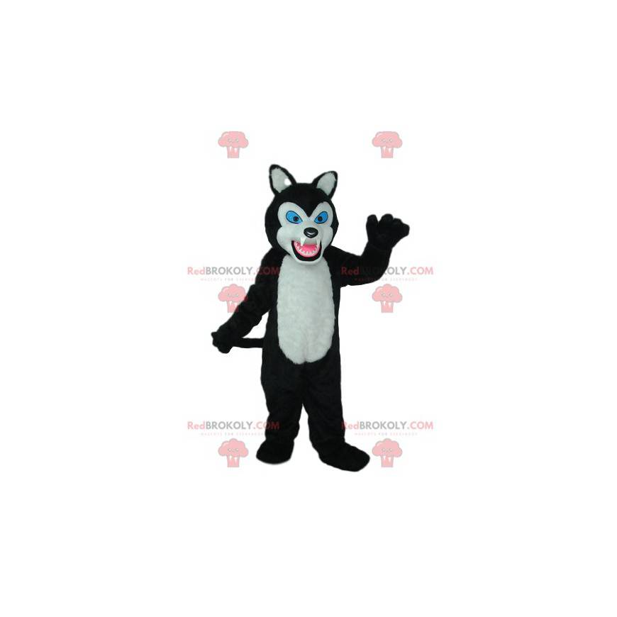 Mascote lobo preto e branco com olhos azuis - Redbrokoly.com