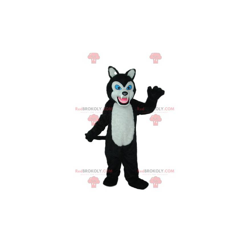 Zwart-witte wolf mascotte met blauwe ogen - Redbrokoly.com Zwart-witte wolf mascotte met blauwe ogen - Redbrokoly.com