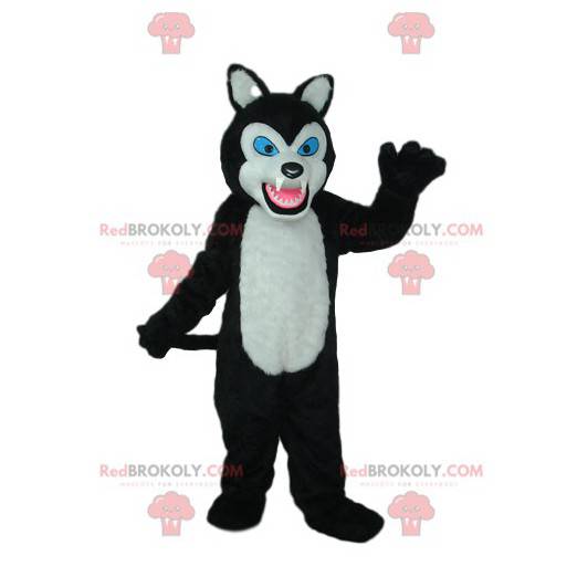 Mascote lobo preto e branco com olhos azuis - Redbrokoly.com