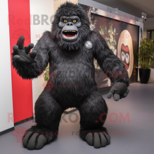 Black Sasquatch mascot costume character dressed with a Jacket and Foot pads