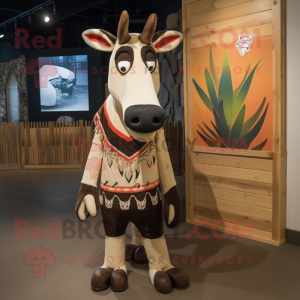 Cream Okapi mascot costume character dressed with a Henley Tee and Wraps