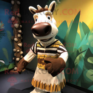 Cream Okapi mascot costume character dressed with a Henley Tee and Wraps