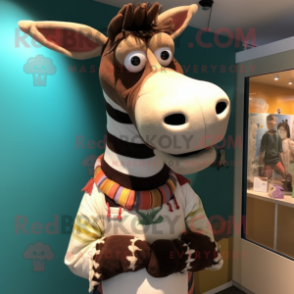 Cream Okapi mascot costume character dressed with a Henley Tee and Wraps