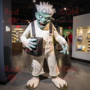 White Frankenstein mascot costume character dressed with a Jeans and Wallets