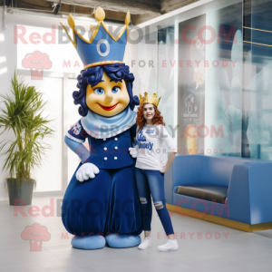 Navy Queen mascot costume character dressed with a Boyfriend Jeans and Brooches