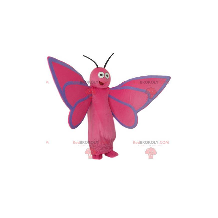 Meget glad lyserød sommerfuglemaskot - Redbrokoly.com