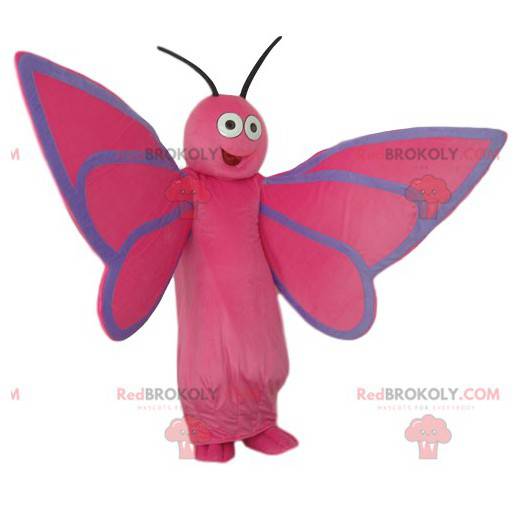 Meget glad lyserød sommerfuglemaskot - Redbrokoly.com