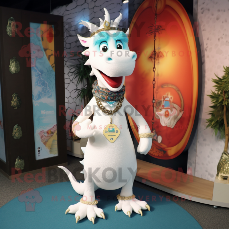 Cream Dragon mascot costume character dressed with a Leggings and Necklaces Cream Dragon mascot costume character dressed with a Leggings and Necklaces