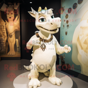 Cream Dragon mascot costume character dressed with a Leggings and Necklaces