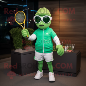 Grön tennisracket maskot...