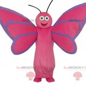 Meget glad lyserød sommerfuglemaskot - Redbrokoly.com