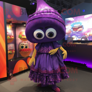 Purple Tacos mascot costume character dressed with a Maxi Skirt and Watches