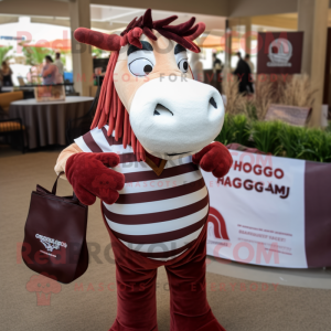 Maroon Quagga mascot costume character dressed with a Dress Shirt and Handbags