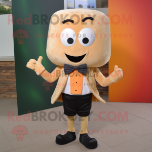 Tan Squash mascot costume character dressed with a Skinny Jeans and Bow ties