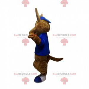 Brown kangaroo mascot with a blue jersey - Redbrokoly.com