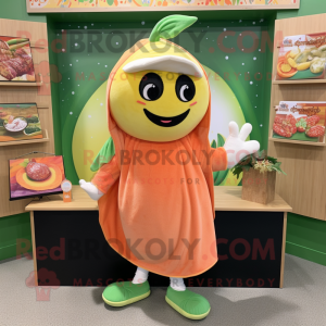 Peach Zucchini mascot costume character dressed with a Rash Guard and Shawl pins