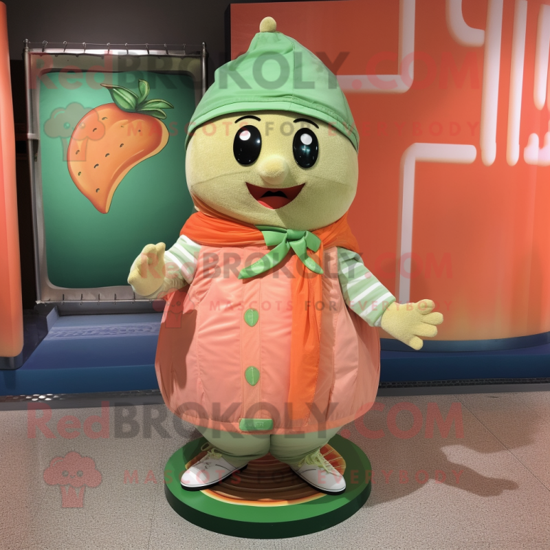 Peach Zucchini mascot costume character dressed with a Rash Guard and Shawl pins