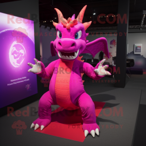 Magenta Dragon mascot costume character dressed with a Yoga Pants and Cufflinks