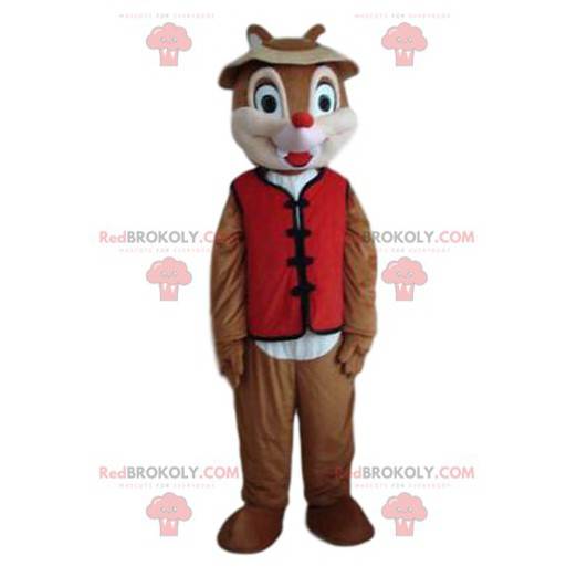 Little squirrel mascot with a red vest and a hat -