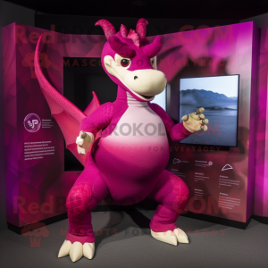 Magenta Dragon mascot costume character dressed with a Yoga Pants and Cufflinks