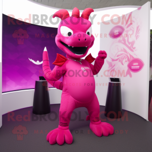 Magenta Dragon mascot costume character dressed with a Yoga Pants and Cufflinks