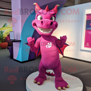 Magenta Dragon mascot costume character dressed with a Yoga Pants and Cufflinks