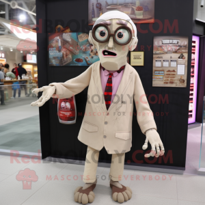 Beige Undead mascot costume character dressed with a Cardigan and Eyeglasses