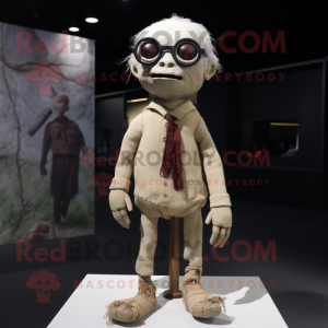 Beige Undead mascot costume character dressed with a Cardigan and Eyeglasses